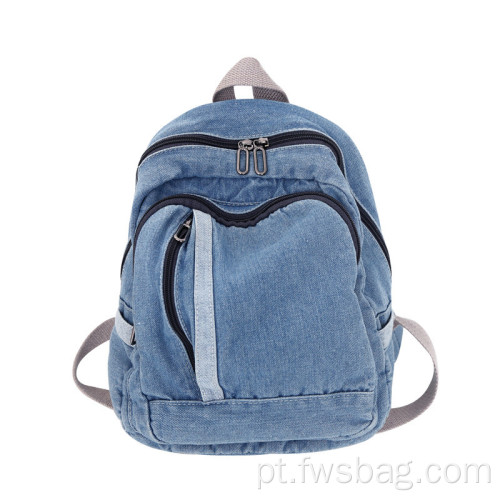 Zíper personalizado elegante mochila vintage mochila não desbotável bolsa de jeans de jeans da escola de denim backpack aceita o logotipo de impressão